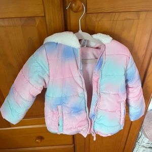 Little Me Tie Dye Coat with Faux Fur